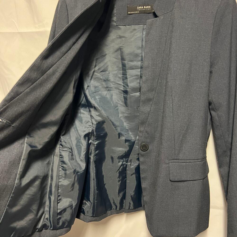 ZARA Basic Navy Blue Blazer Size Small Button Fro… - image 4